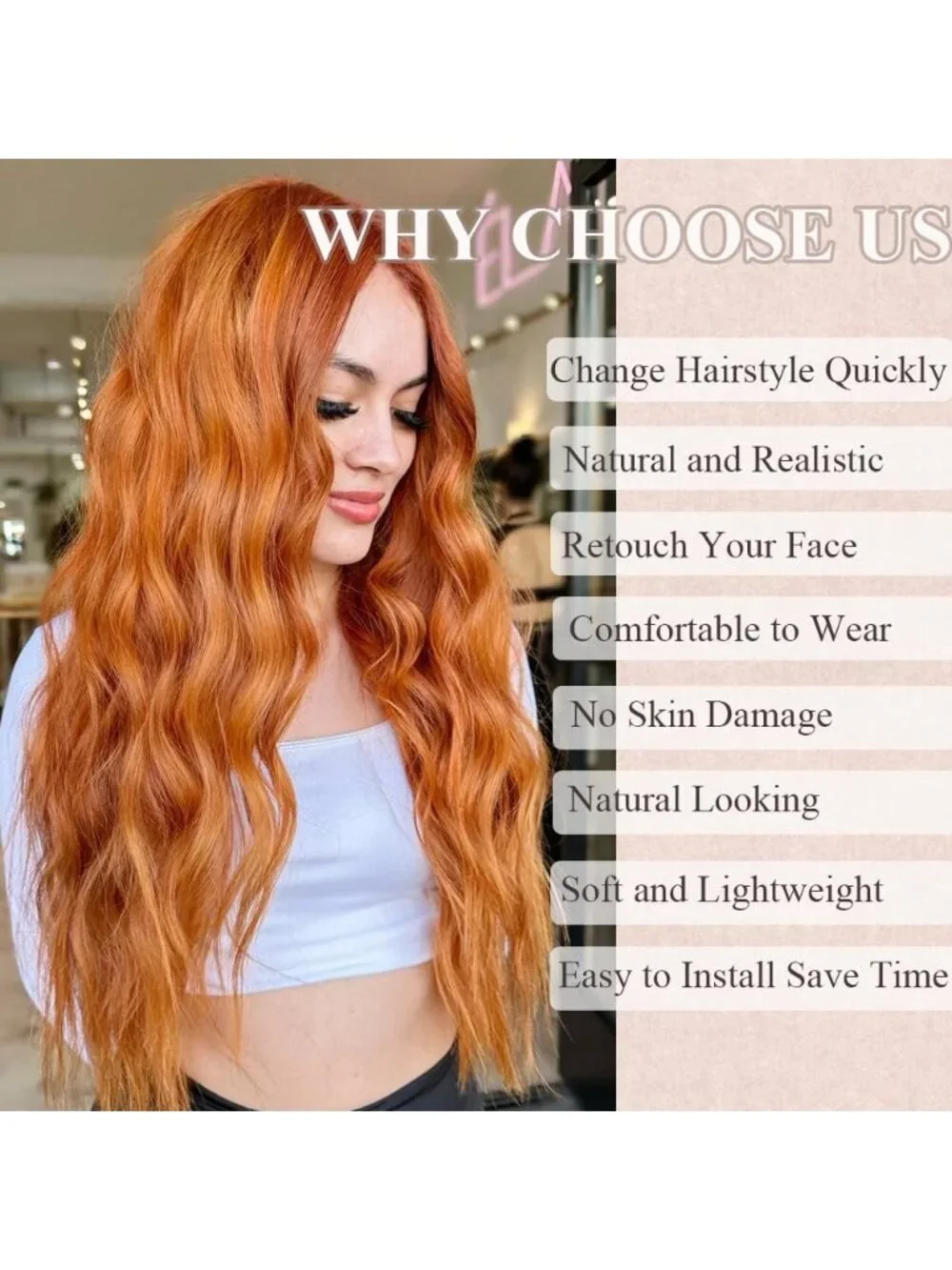 26 Inch Women's Orange Long Wavy Curly Hair Wig Halloween Cosplay
